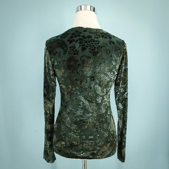 Petit Pois by Viviana G Size Medium M Velvet Burn Out Paisley Floral Print Top - Picture 3 of 7